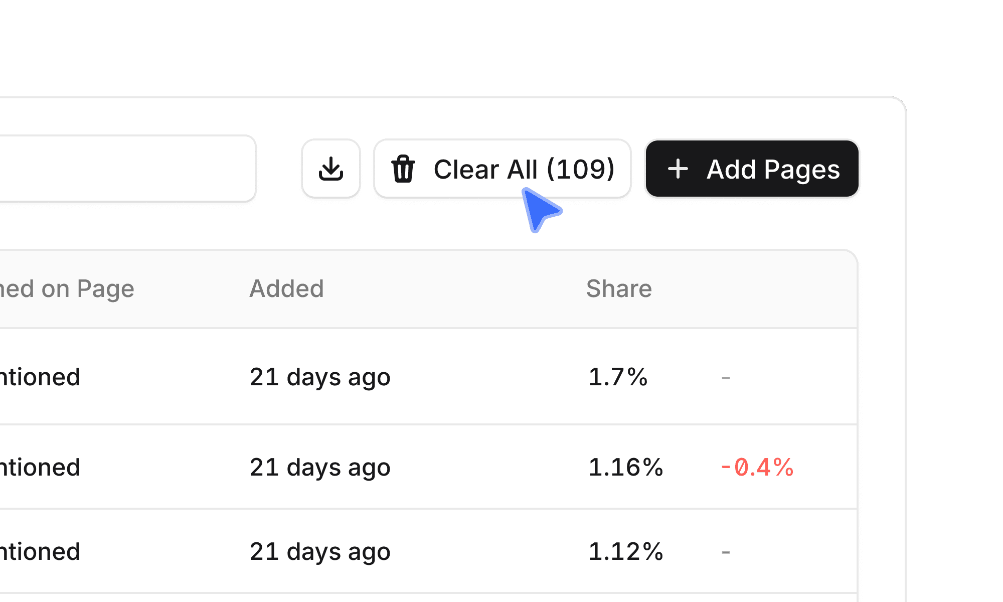Clear All Watched Pages in Answer Engine Insights