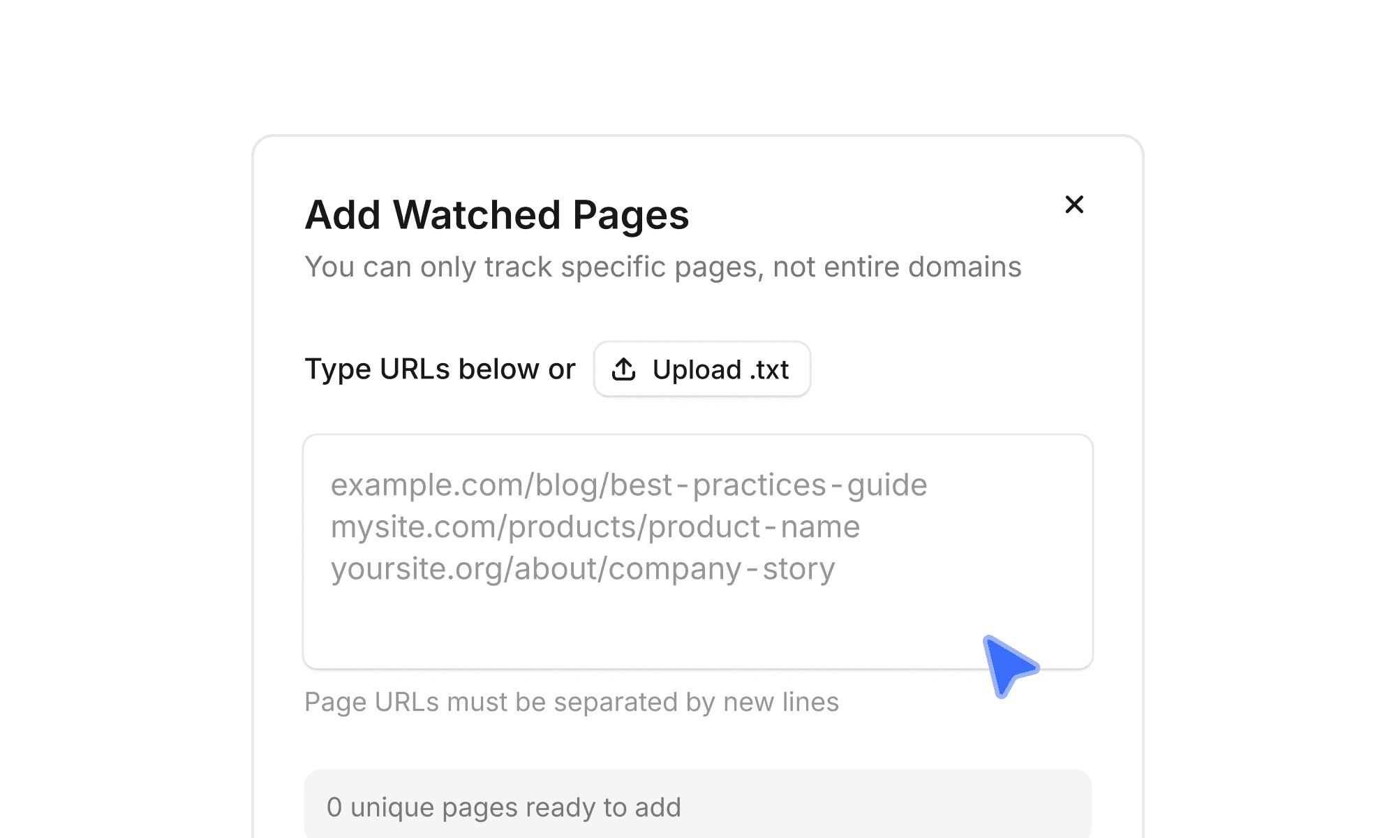 Add Pages to Watched Pages in Answer Engine Insights